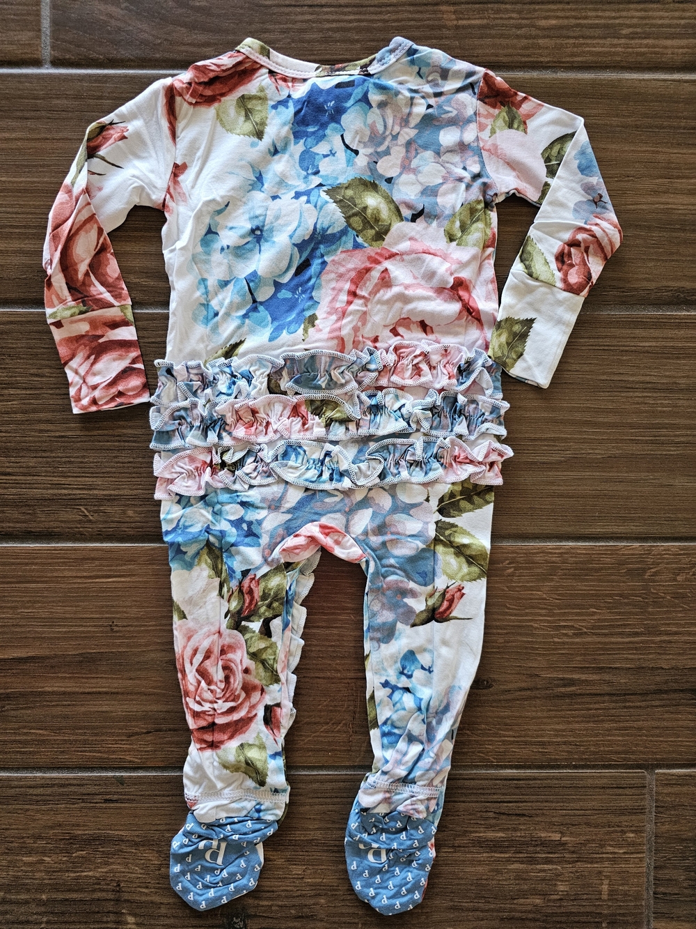 Posh Peanut Hydrangea Ruffled Double Zippered Footie 3-6 months NWT - Picture 2 of 2